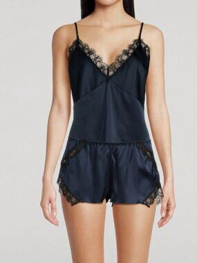 Kiki De Montparnasse Women's Blue Silk Lace Inset Cami Top Size S
